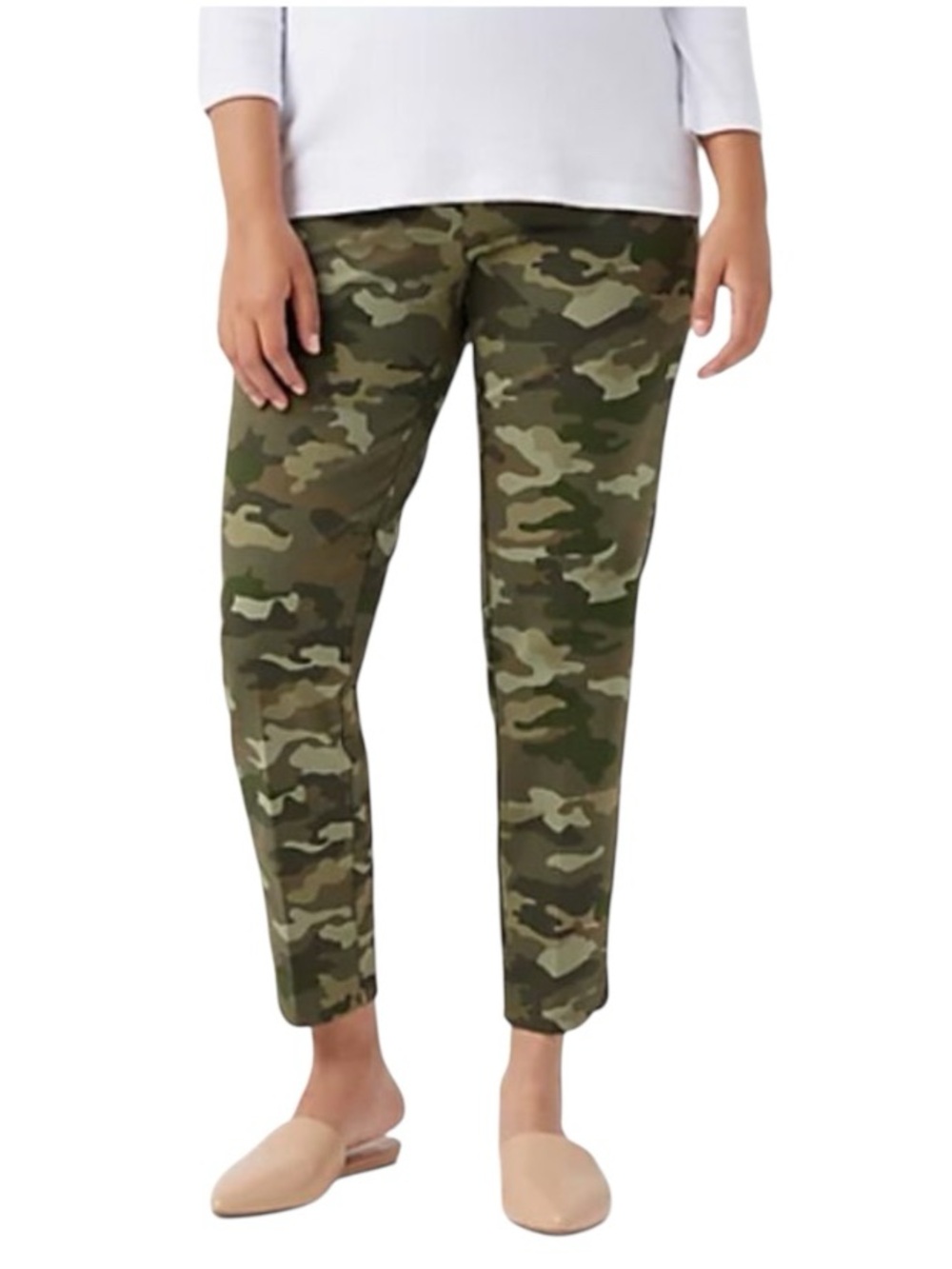 Isaac Mizrahi LIVE! Camo Ankle Pants High Rise Olive Green 24W Stretch Pull on
